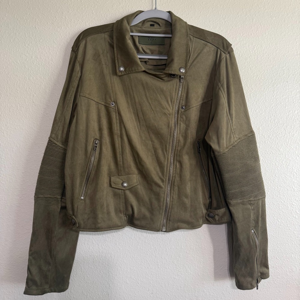 BLANKNYC Moto Jacket Women's Large Smokey Sage Asymmetrical Zip Retro Biker